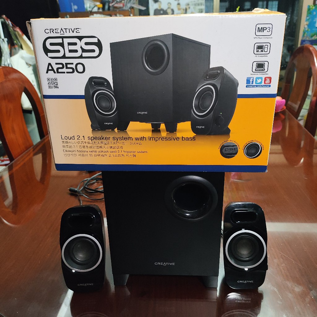 (ส่งฟรี) ลำโพง Creative SBS A250 2.1 3.5mm PC Speaker ลำโพงคอมพิวเตอร์ เสียงดี เบสเยอะ สินค้ามือสอง