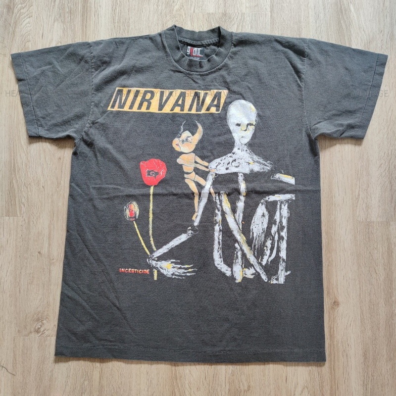 NIRVANA INCESTICIDE ฟอกไบโอ นุ่มมาก เสื้อทัวร์ วงร๊อค วินเทจ heavy vintage shirt