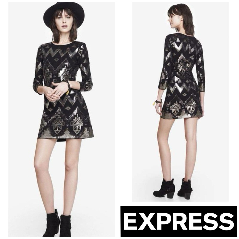 EXPRESS Sequin Aztec Dress Size L SQ70