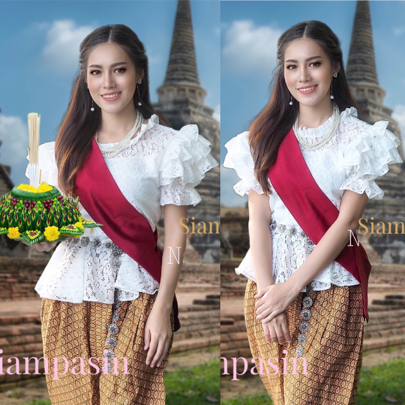 PTT เสื้อลูกไม้ ผ้านิ่ม ไม่คัน อก 32-36, 34-38 38-40, 40-42, 42-46 นิ้ว สีขาว ใส่เป็นชุดไทย ใส่ทำงานได้ เสื้อแบบ ร.5