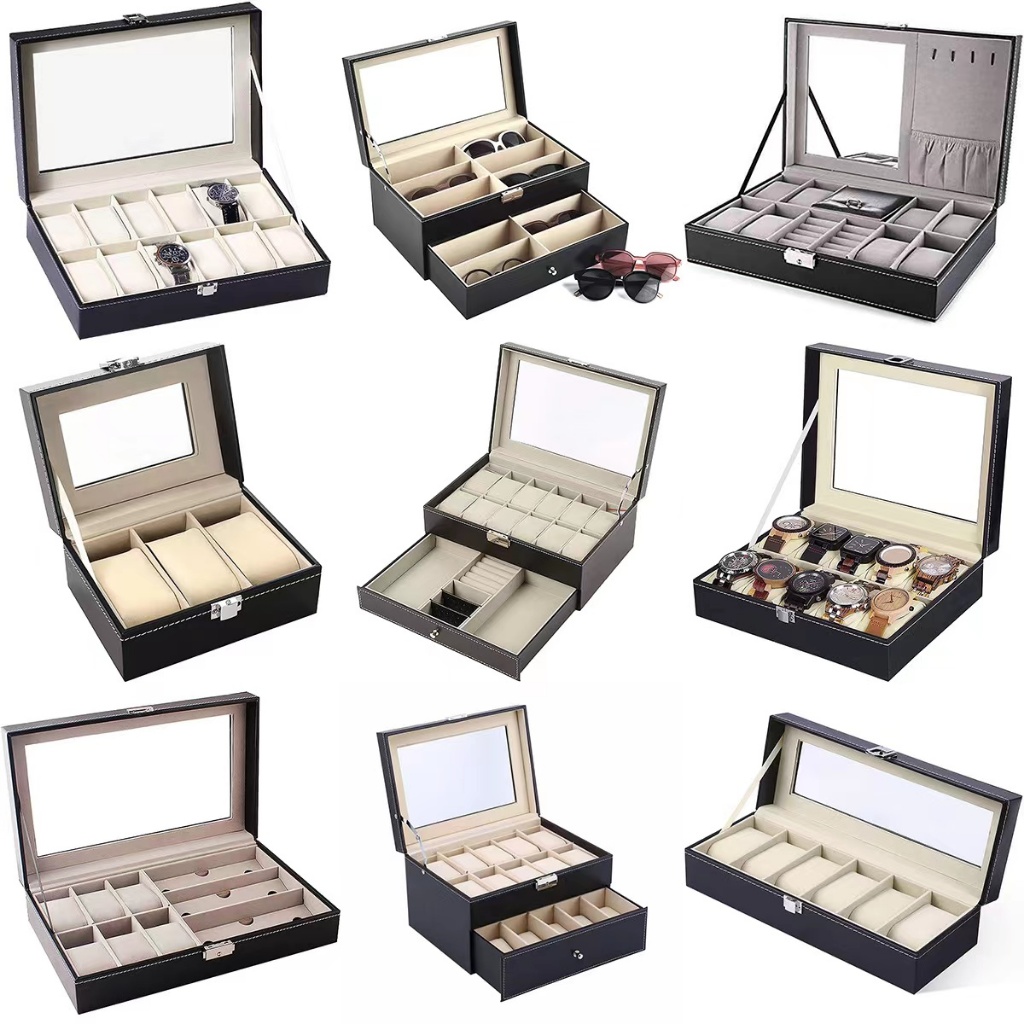 *พร้อมส่ง*กล่องนาฬิกา 3 6 10 12 20 24 เรือน（หนังสีดำคลาสสิก） กล่องใส่นาฬิกา Watch Box