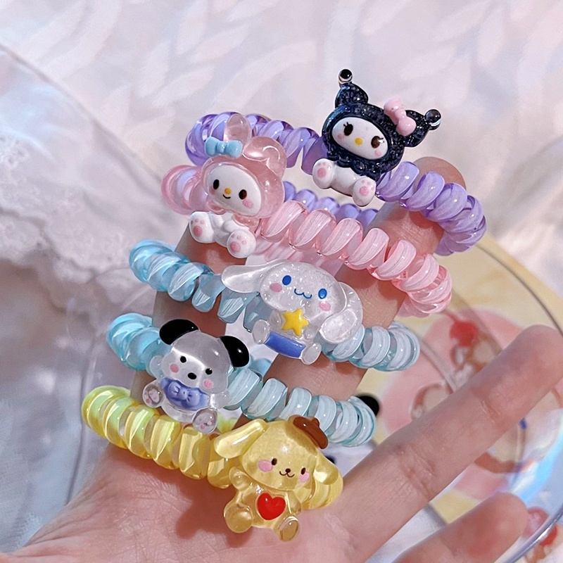 5ลาย เลือกลายได้ ยางรัดผมแบบเกลียว ลายการ์ตูนไม่เก็บน้ำ สีพาสเทลสดใส