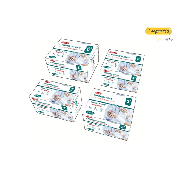 LONGMED ลองเมด CONFORMING BANDAGE ผ้าพันแผล ขนาด 2,3,4,6 นิ้ว 12 ม้วน[ยกกล่อง]
