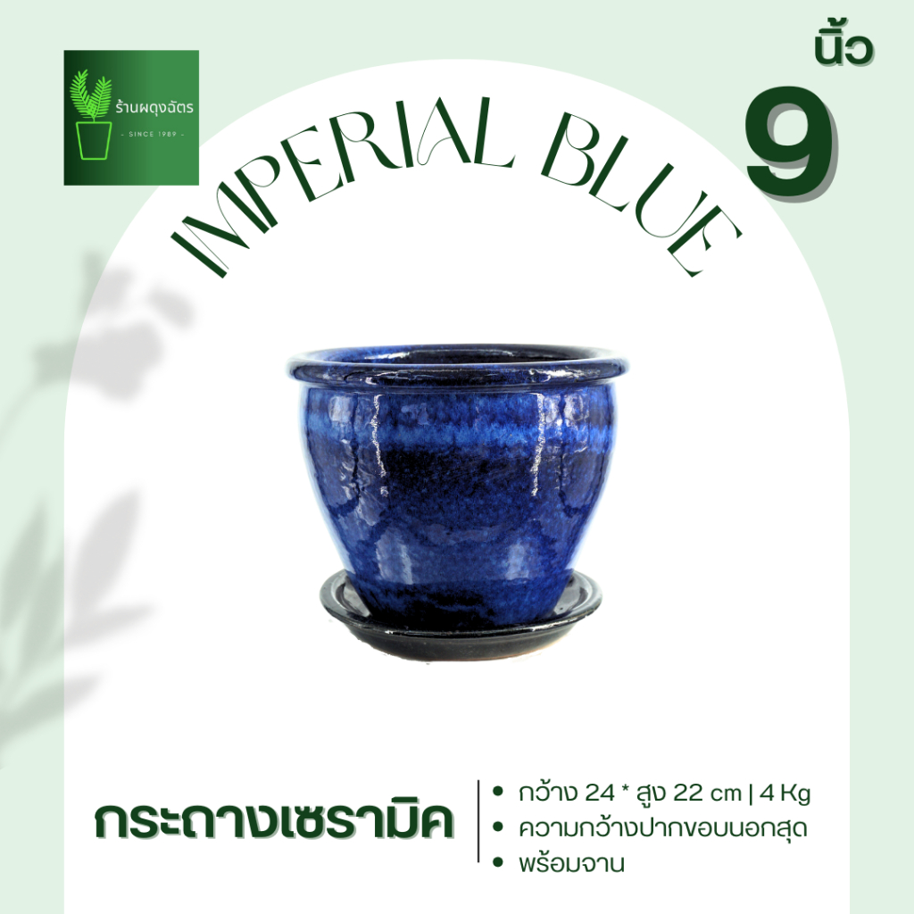 กระถางเซรามิก Imperial Blue 9 นิ้ว (ผิวเรียบ)