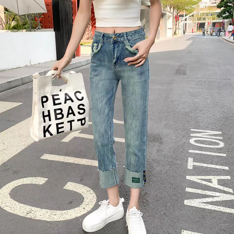 Beautified กางเกงยีนส์ยืด  สาวอวบ พับปลายขา