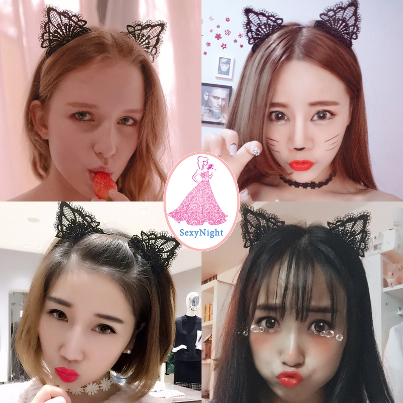 SexyNight 🌸🌸น่ารักสาวแมวที่คาดผม มีให้เลือกทั้งแบบขาวดำ พร้อมส่ง(H3035)