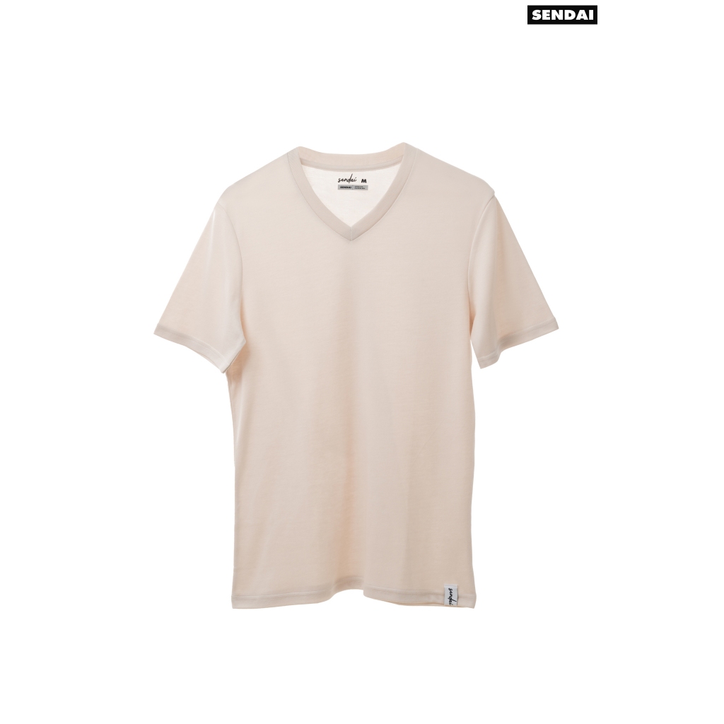 SENDAI เสื้อยืด เสื้อคอวี สีเบจ นุ่มละมุน ไม่ยืด ไม่ย้วย Everyday look