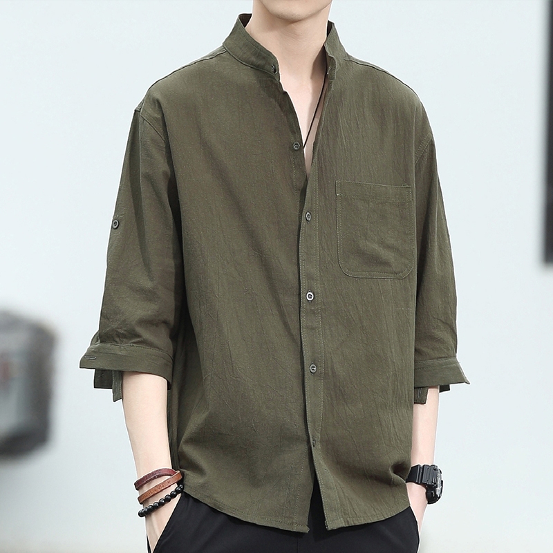 ราคาส่ง เสื้อเชิ้ตแขนสั้น เสื้อเชิ้ตผู้ชายแขนสั้น ผ้าฝ้าย และผ้าลินิน แบบบาง ระบายอากาศดี รูปที่ 2
