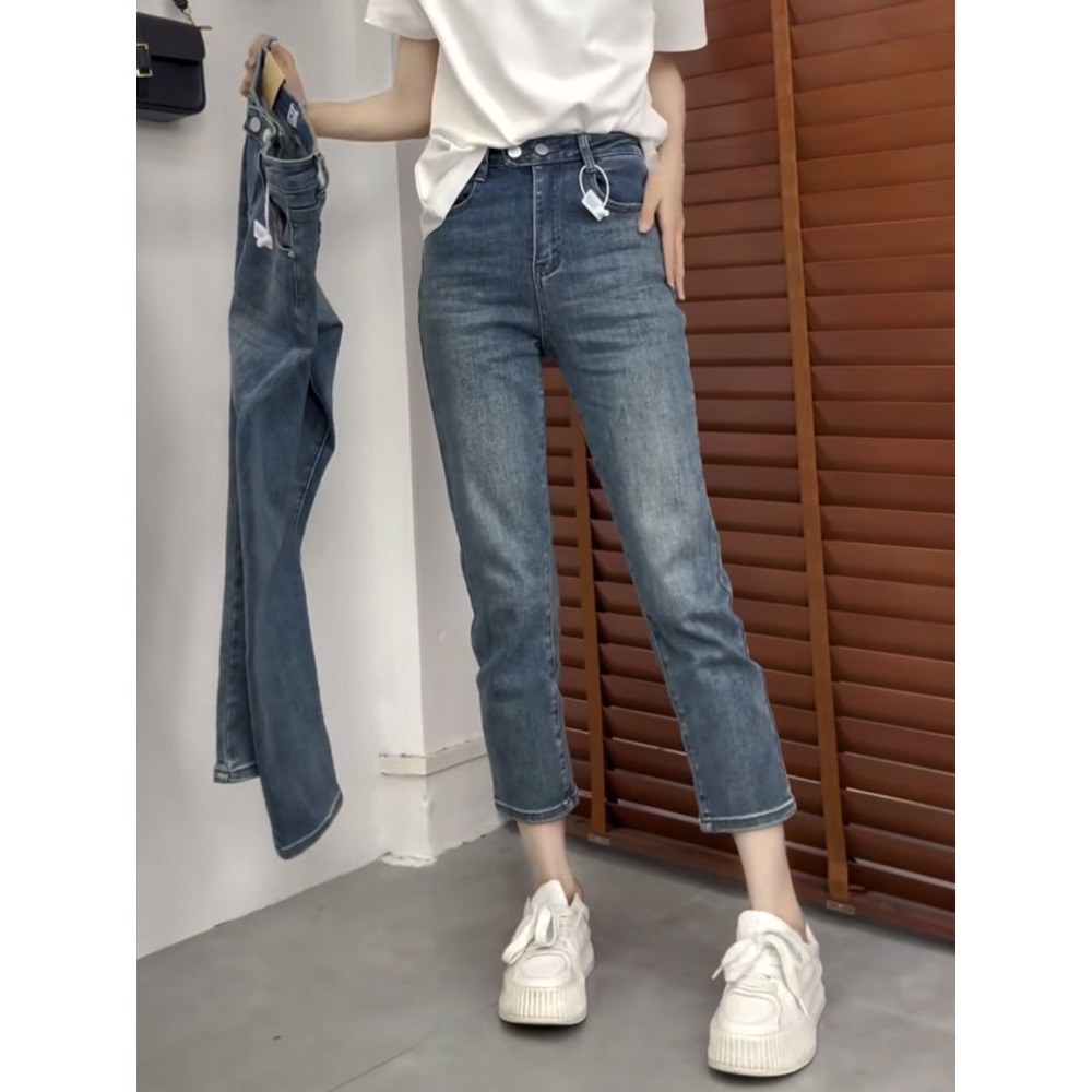 GHAOHES   ยีน ส์ 👖เอวสูง  วินเทจ  การออกแบบกระดุมสองแถว  แฟชั่น  กางเกงยีนส์