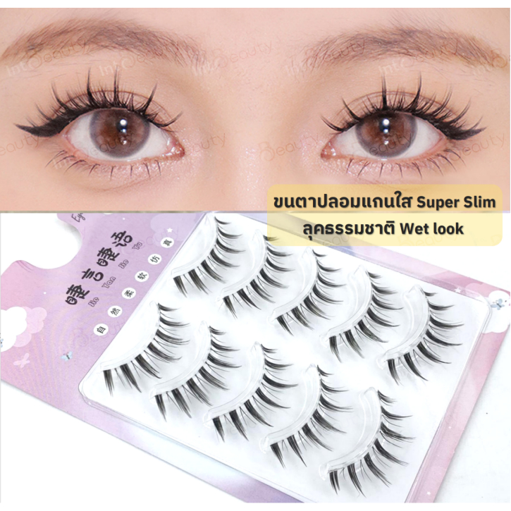 ขนตาปลอมแกนใส 5คู่ สวยปิ๊งดูธรรมชาติสไตล์ Wet look ติดง่าย เบาไม่หนักตา แถมฟรี! แทททู ขนตาล่าง 1แผ่น ส่งไวในไทย