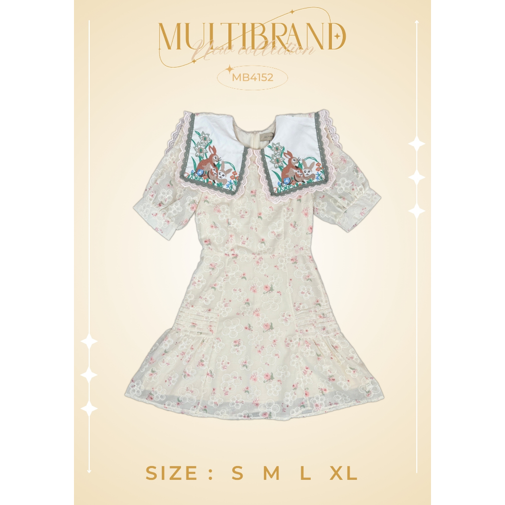 Iงานป้าย Multibrand 4152 {S-XL} (ป้ายแท้)(เช็คของก่อนโอนเงิน) มี 4 ไซส์ เดรสสั้น ทรงบาน แต่งปักกระต่าย