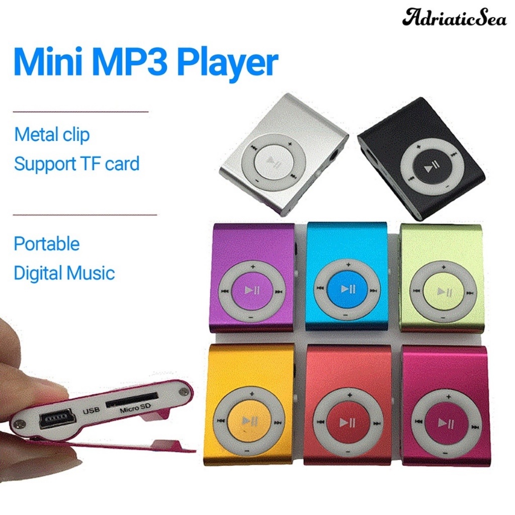 เครื่องเล่นเพลง MP3 ขนาดเล็ก แบบพกพา มีช่องเสียบการ์ด TF มีแบตเตอรี่ในตัว (สุ่มสี)