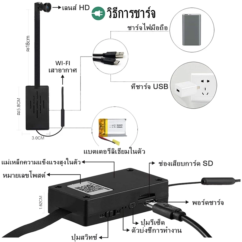 กล้องวงจรปิด 4K Mini DIY กล้องเครือข่ายไร้สาย WIFI สมาร์ทโฟน APP ควบคุมไมโครโฟนในตัวแบตเตอรี่ในตัว thumbnail 4