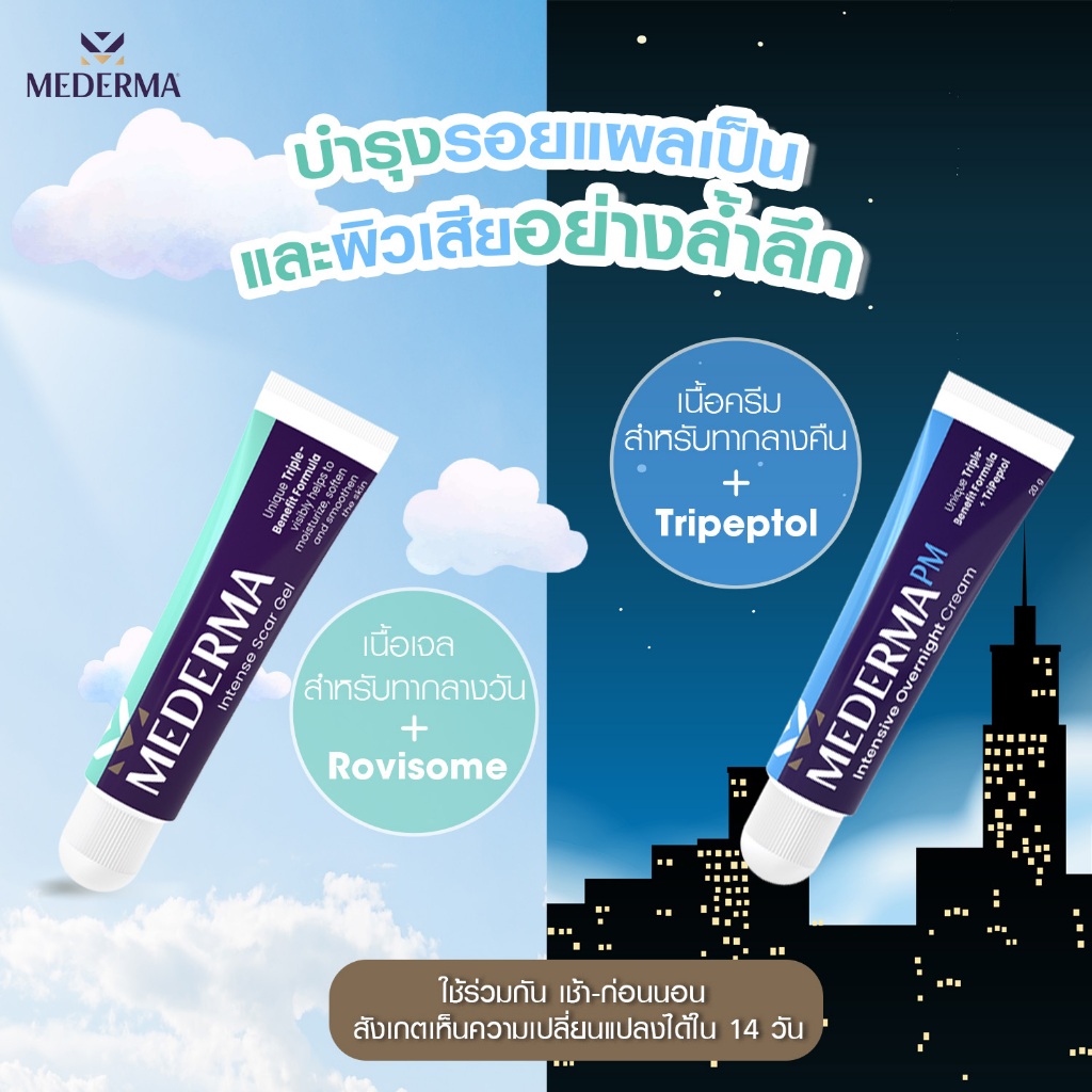 แท้100% ฉลากไทย Mederma 10 / 20 g / PM ลดรอยสิว แผลเป็น แผลผ่าตัด คีรอยด์