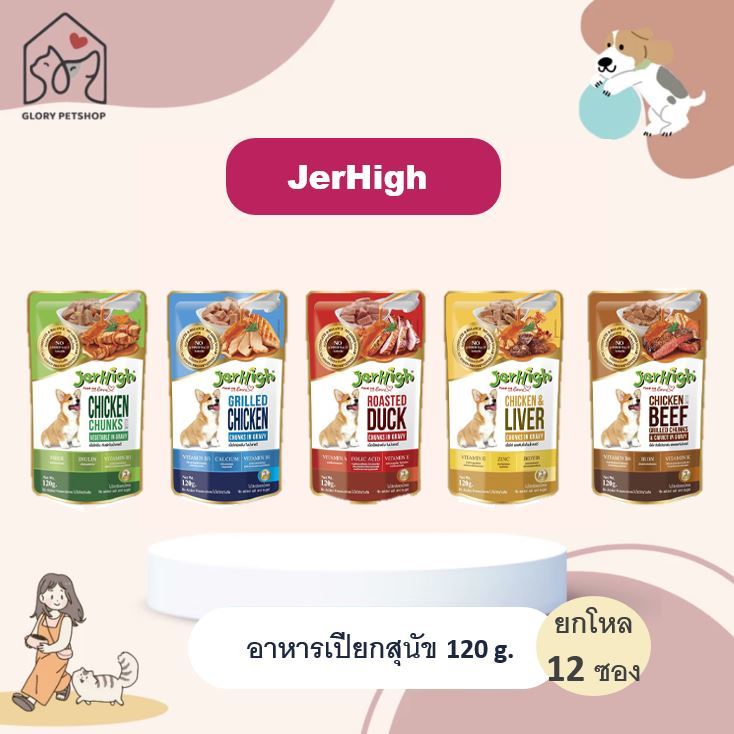 อาหารเปียกสุนัข อาหารสุนัขJerhigh เจอร์ไฮ 120 g. (ยกโหลx12ซอง)
