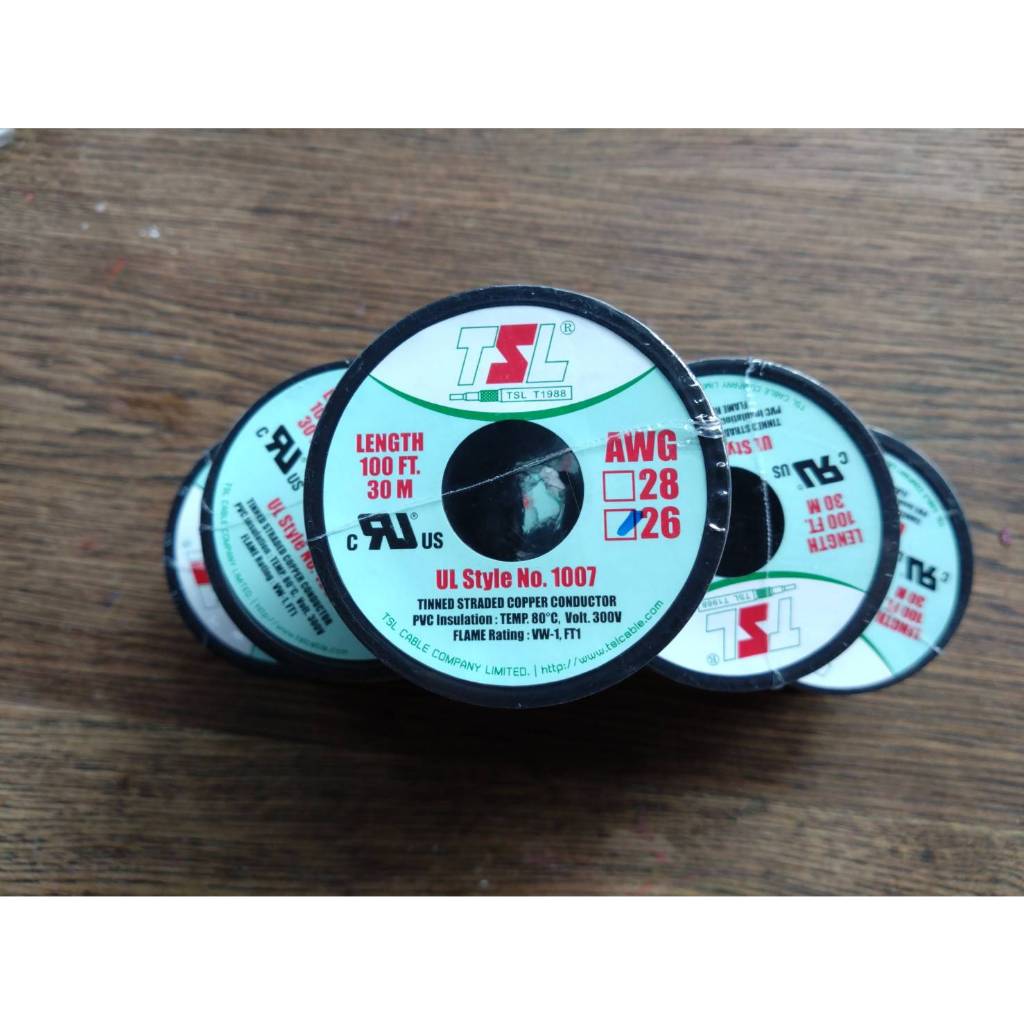 สายไฟเดี่ยว แกนฝอย 26AWG UL1007 80°C 300V 30M (100ft), สายไวริ่ง Hook Up Wire สายไฟอ่อน เส้นฝอย