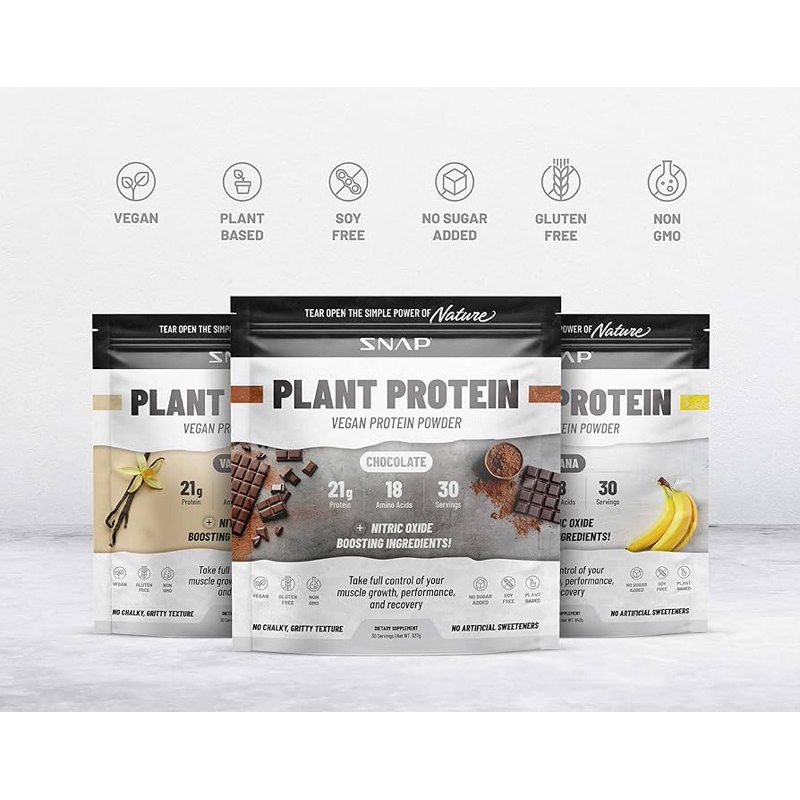New 🌐Snap Supplements, Plant Protein, Vegan Protein Powder, Chocolate, 939 g