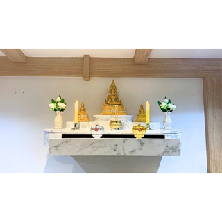 หิ้งพระติดผนัง สไตล์โมเดิร์น Size L สำหรับพระ 3 องค์ วัสดุบิ้วอิน