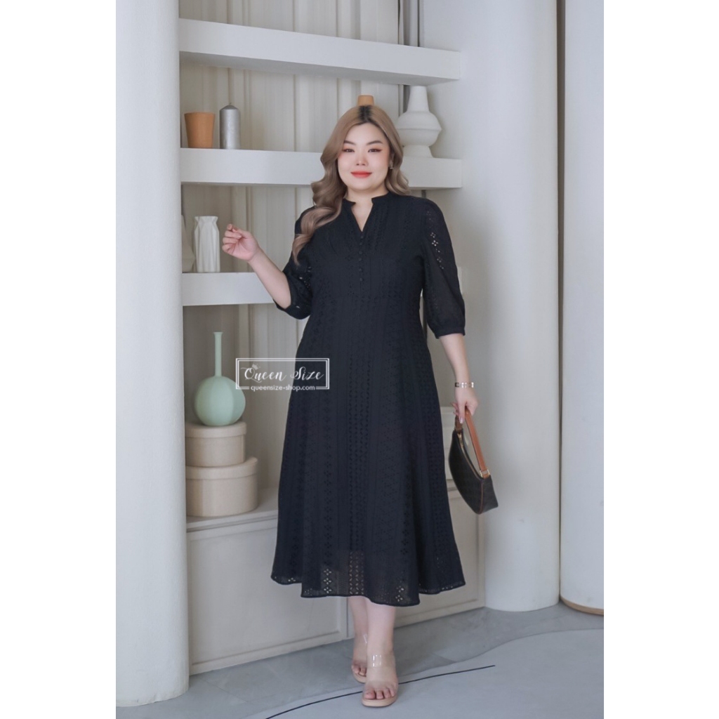 Patcha-สีดำ เดรสไซส์ใหญ่อก42 44 46 และ48นิ้ว ชุดคนอ้วนแบบยาวใส่เที่ยว ทำงาน ชิวๆริมเล  == ดูไซส์ในรา