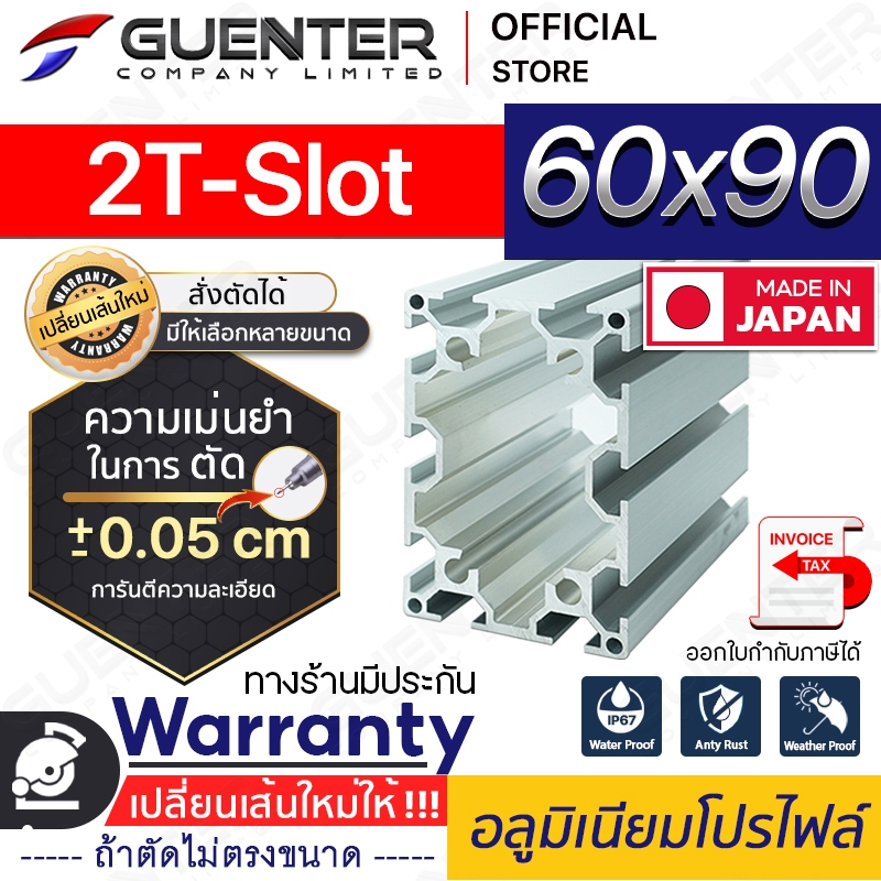 อลูมิเนียมโปรไฟล์ 60×90 2T-Slot มีหลายขนาด (สั่งตัดได้ ขนาด cm) ยาวสุด 1 เมตร สินค้ามาตรฐาน ราคาถูกส