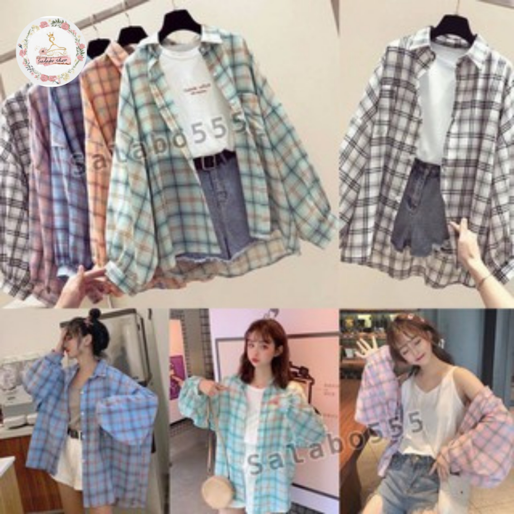 SALABO(พร้อมส่ง) เสื้อเชิ้ตลายสก็อต วินเทจ สีสันสดใส #8668 ราคา ถูกที่สุด ดีลบีเคเค