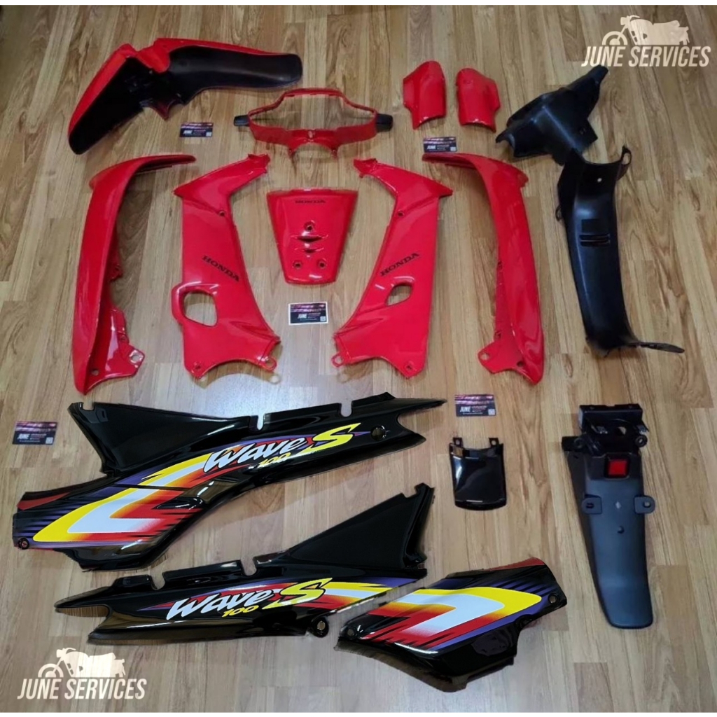 ชุดสี wave 100 เก่า รุ่นดิส 16 ชิ้น สีแดงดำ ติดลายSปี2002แดง