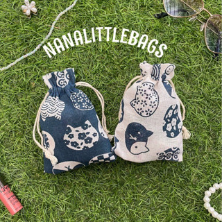 ถุงผ้าหูรูด พิมพ์ลายแมวญี่ปุ่น