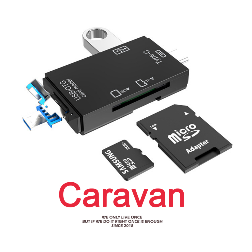 Caravan Crew 5 in 1 OTG Card Reader USB 2.0 Micro TF SD Type-C CardReader Adapter Cardreader for Smartphone PC Laptop