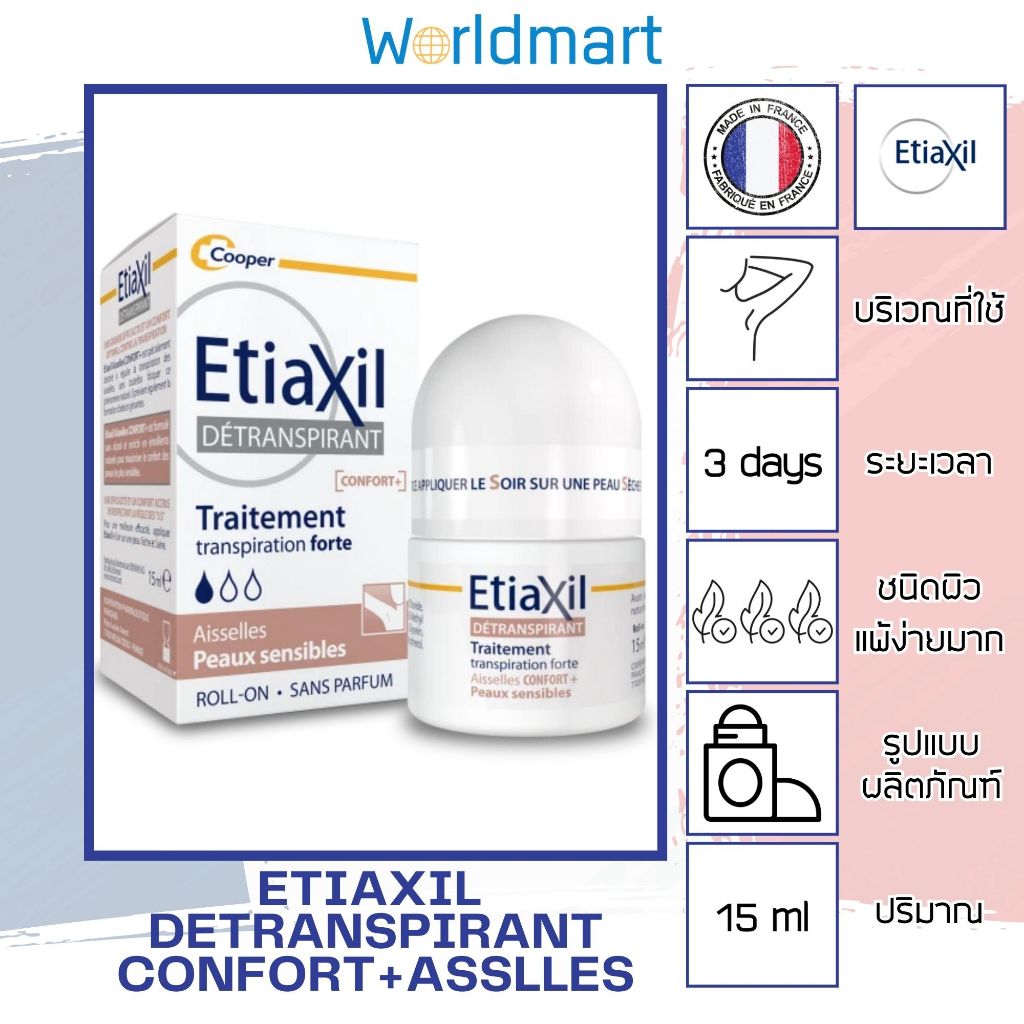 (พร้อมส่ง)Etiaxil Détranspirant Confort+ Aisselles Roll-on (Level 1) 15ml โรลออนระงับกลิ่นกาย ของแท้ นำเข้าจากฝรั่งเศส