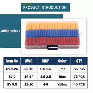 สลิปต่อสายไฟ ตัวต่อสายไฟ ต่อตรง แบบมีฉนวน BV-1, BV-2, BV-5 200 PCS