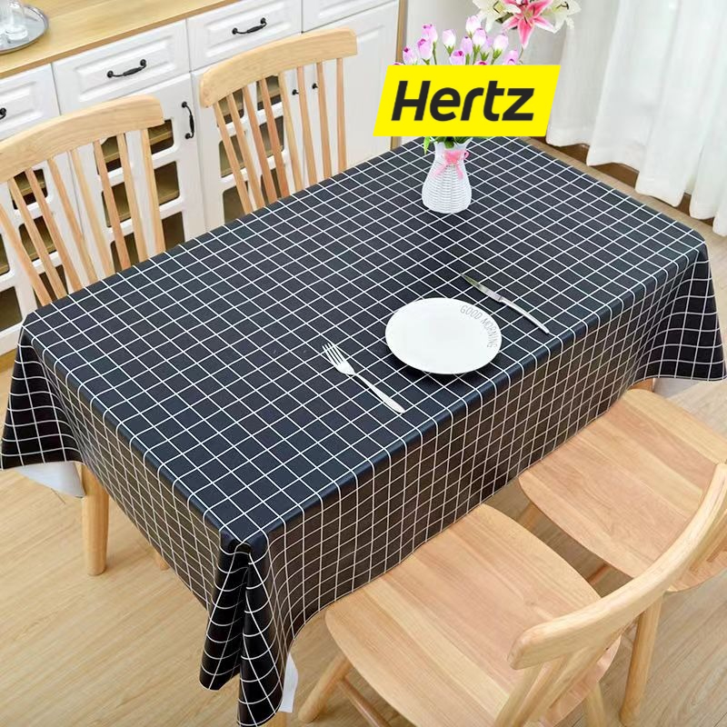 Hertz Cafe ผ้าปูโต๊ะ หนา คุณภาพสูง PVC กันน้ำกันน้ำมัน ทนใช้ทนทาน แบบลายสก๊อตขาวดำ