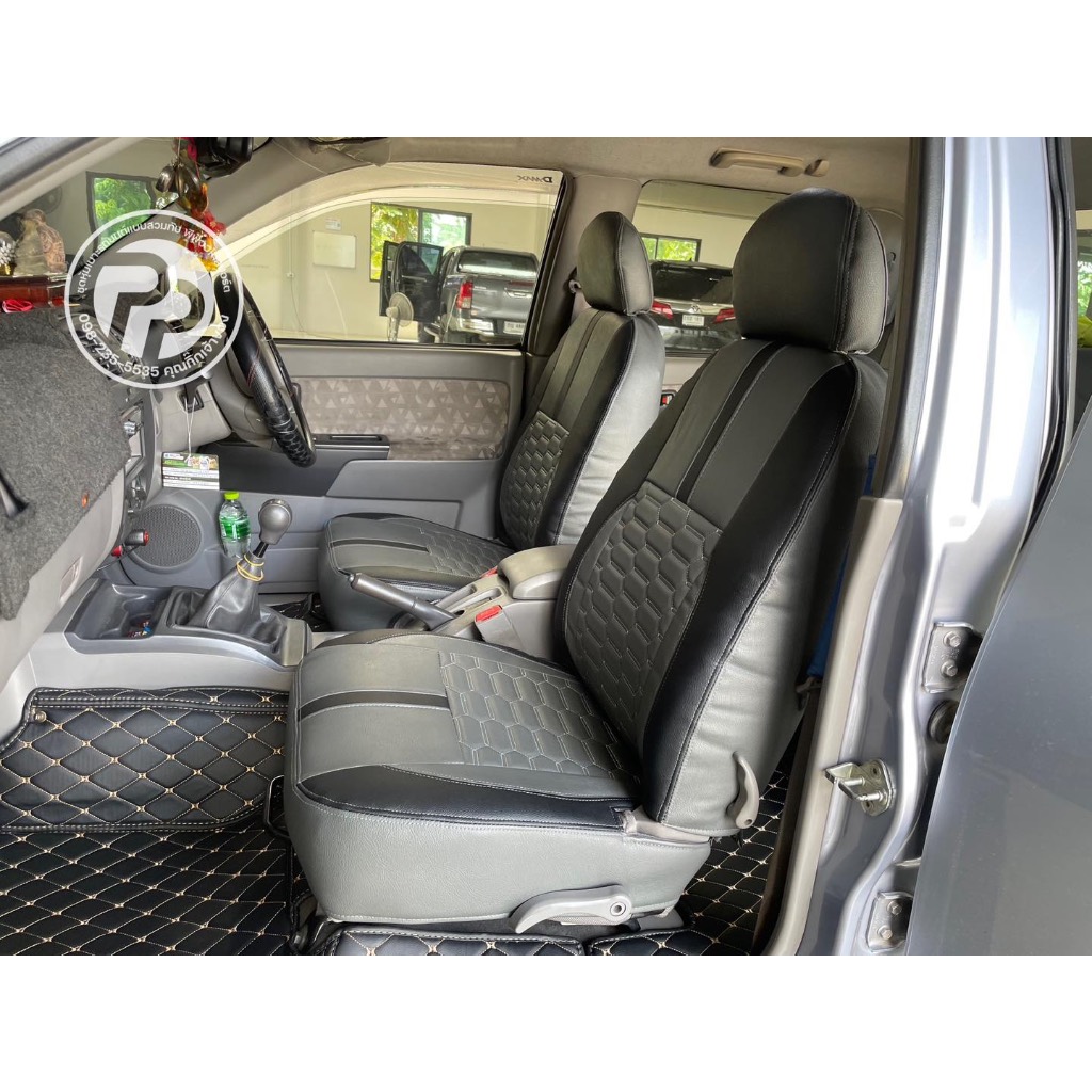 ชุดหุ้มเบาะสวมทับตรงรุ่น isuzu d-max 2003-2011 4 D ลายสปอร์ต สีเทาเข้มขอบดำ