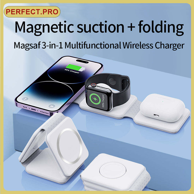 15W 3-in-1 Wireless Charger สำหรับ iPhone 14 13 12 Pro Max Apple นาฬิกา AirPods Magnetic Wireless Charger