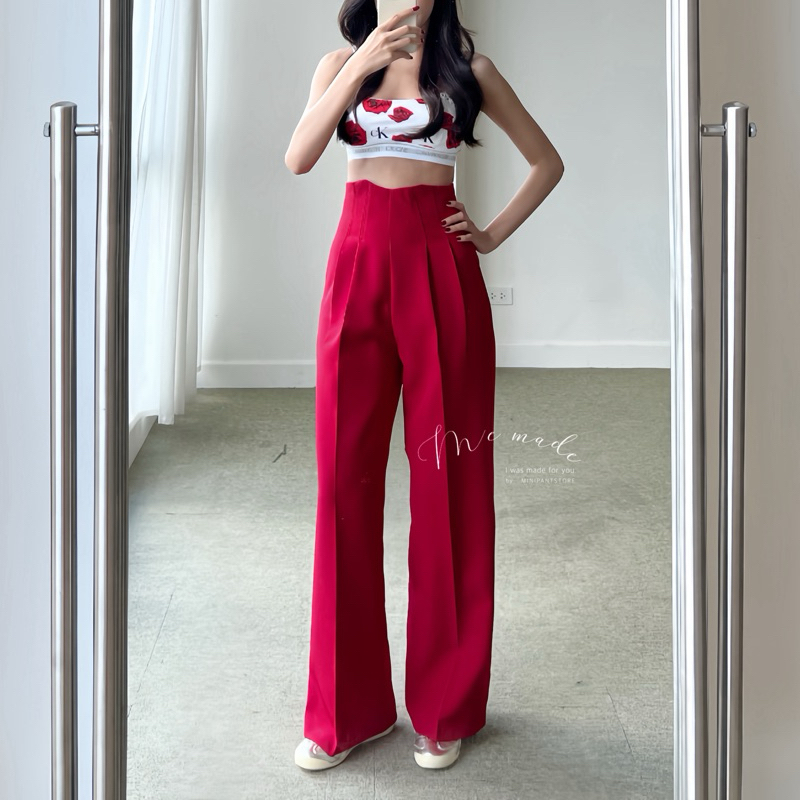 กางเกงเอวสูงปรี้ด ขากระบอกใหญ่ ขอบหยัก