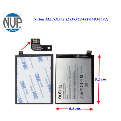 แบตเตอรี่ ZTE Nubia M2,NX551 (Li3936T44P6h836542) 6.5x8.2 cm. 3630 mAh.