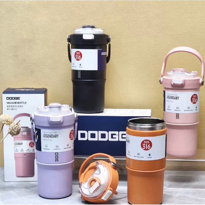 พร้อมส่งในไทยใหม่DODGEแก้วเก็บอุณหภูมิร้อน-เย็นได้นานมี6สี3ขนาด660,770,900 ML หลอดเด้งแบบล็อคพร้อมหูหิ้ว