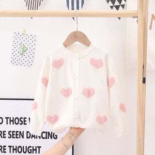 พร้อมส่ง เสื้อไหมพรมเด็ก เสื้อกันหนาวสเวตเตอร์และคาร์ดิแกน งานดี ลายหัวใจน่ารักมาก ผ้านุ่มเด็กผู้หญิง