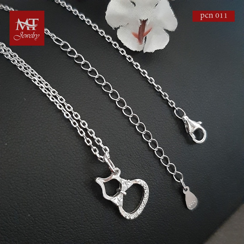 MT สร้อยคอพร้อมจี้ รูปน้ำเต้า ประดับเพชรสวิส ชุบทองคำขาว ยาว 16 18 นิ้ว (pcn011) MT Jewelry มณีธารา