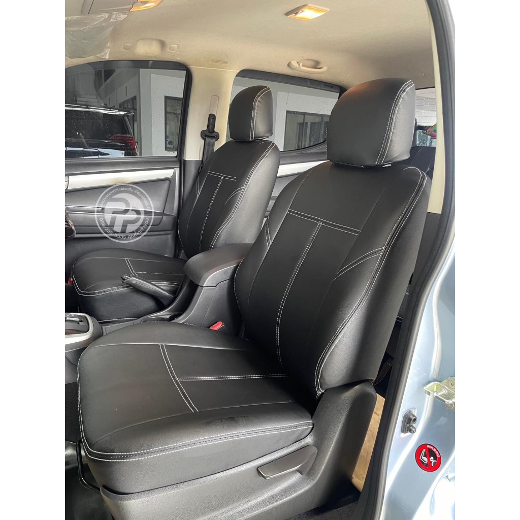 ชุดหุ้มเบาะสวมทับเข้ารูป isuzu d-max 2012-2019  4 ประตู ลายเรียบ สีดำด้ายขาว