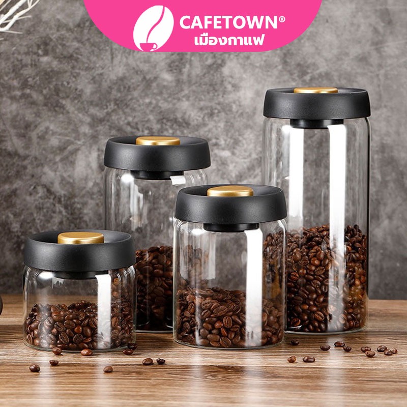 CAFETOWN® โหลแก้วสูญญากาศ แท้จากญี่ปุ่น สำหรับใส่ชา ผงชา และกาแฟ ป้องกันอากาศเข้า Glass Coffee Canister RGGB