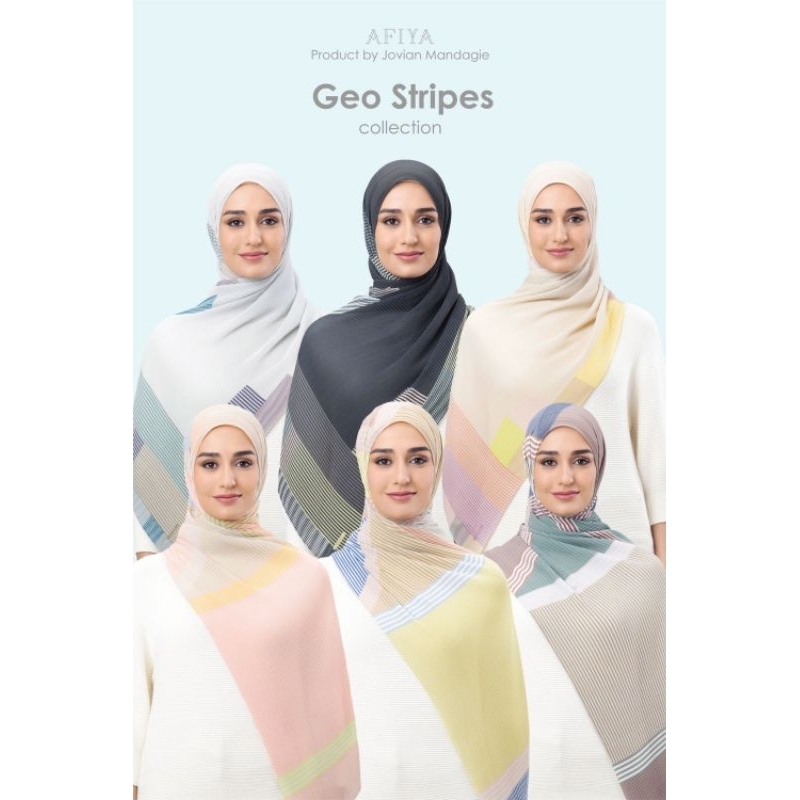 Jovian x Afiya Hijab | Geo Stripes Series Printed Pleated Long Shawl