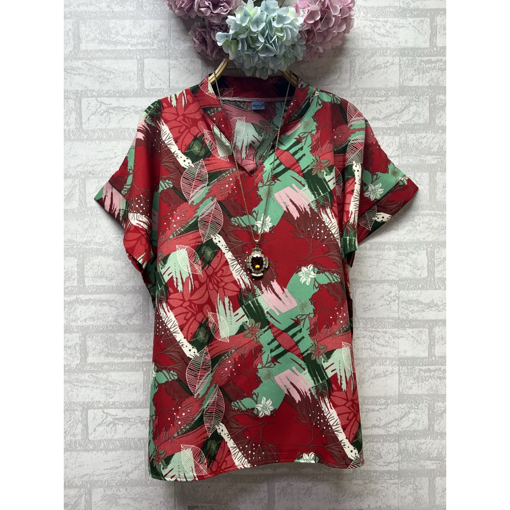 เสื้อแฟชั่นสาวอวบ คอจีน แขนสั้น หยุดทุกสายตา ผ้าไหมอิตาลี อก46นิ้ว (SKU 348)