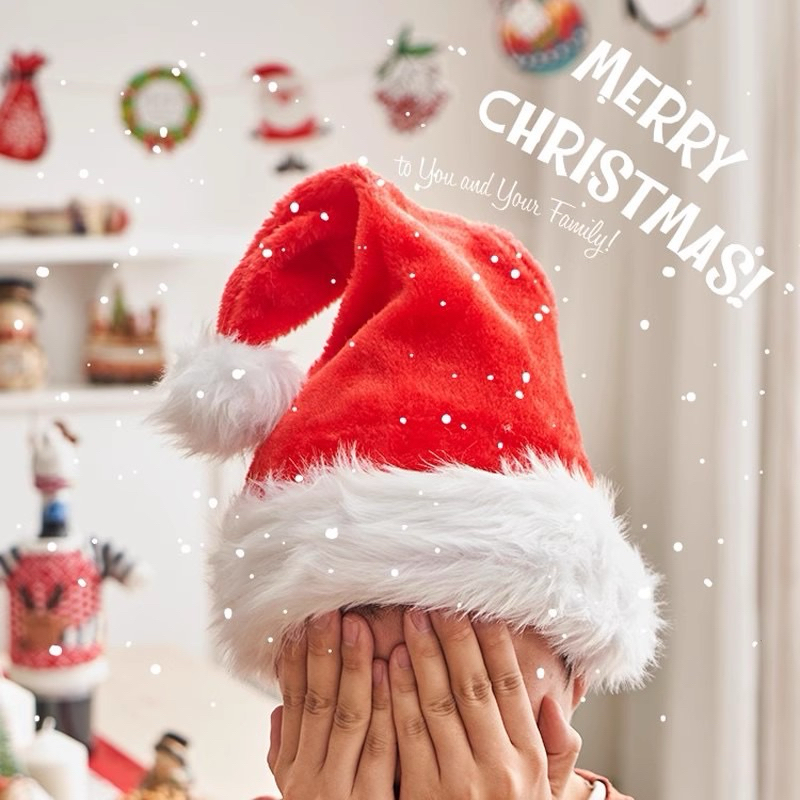 [พร้อมส่ง] หมวกซานต้า หมวกคริสต์มาส หมวกChristmas เกรด A ขนนุ่มฟู