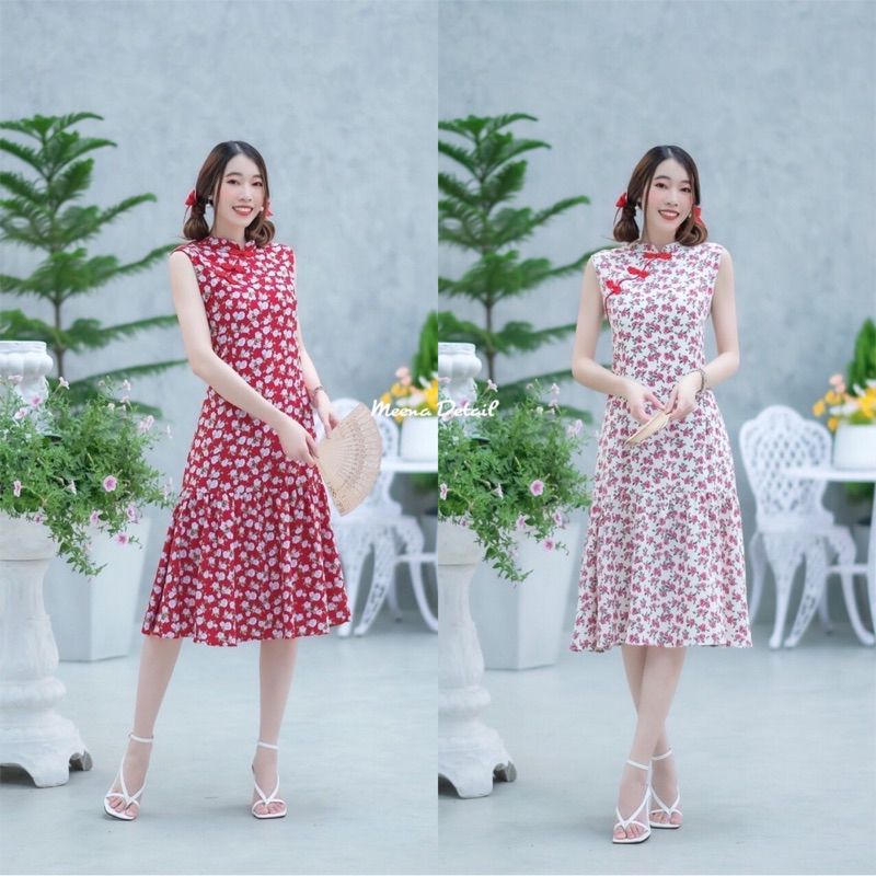 💮กี่เพ้า💮 พร้อมส่ง!! เดรสแขนกุดคอจีนผ้าไหมญี่ปุ่น