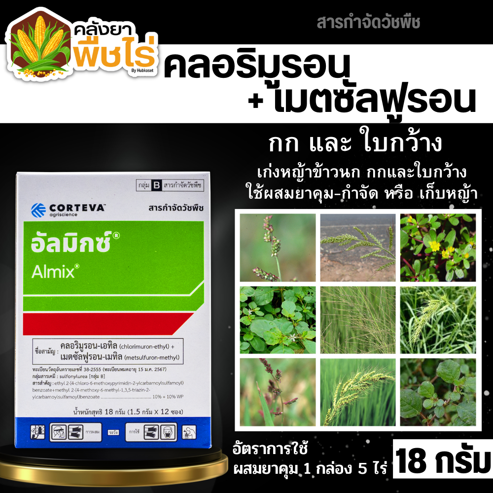 อัลมิกซ์ (คลอริมูรอน+เมตซัลฟูรอน-เมทิล) 18กรัม สารกำจัดวัชพืชใบกว้าง หญ้าแห้วหมู กก ผักปอดนา