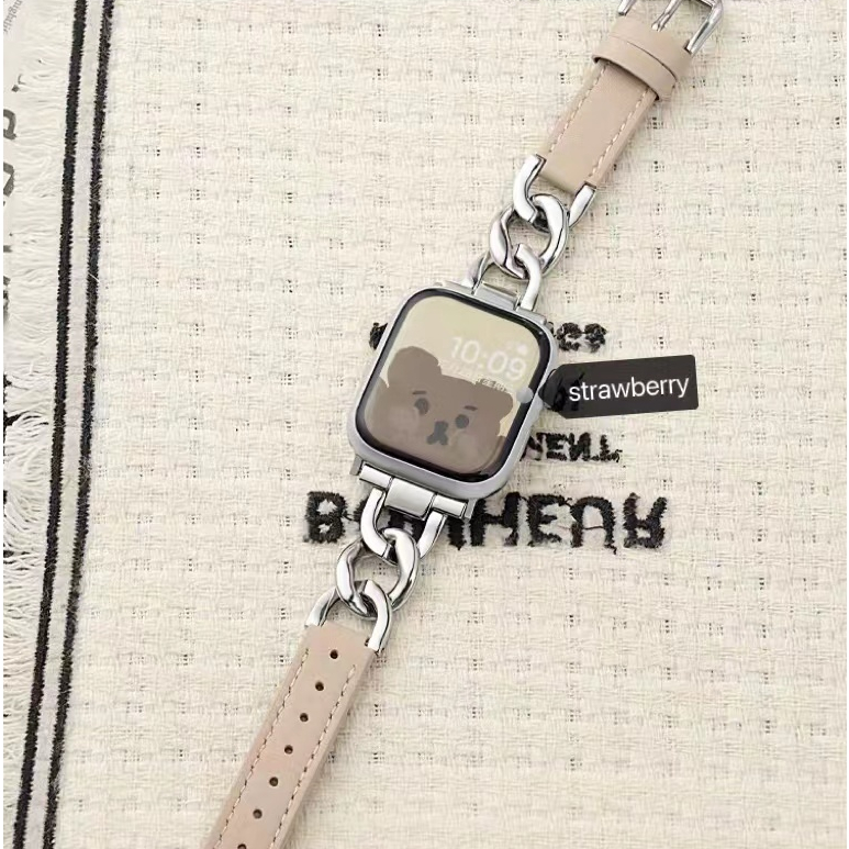 สายสําหรับแอปเปิ้ลวอช สายนาฬิกา สายหนังโซ่หัวเข็มขัด สำหรับ Smartwatch 10/9/8/7 ขนาด 38/40/41mm 42/44/45/49/46mmkk