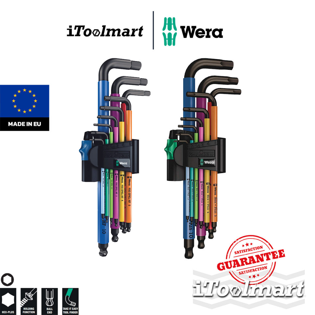 WERA ประแจหกเหลี่ยมหัวบอล 950/9 Hex-Plus (ลูกปืน) / SB metric BlackLaser (ไม่มีลูกปืน)