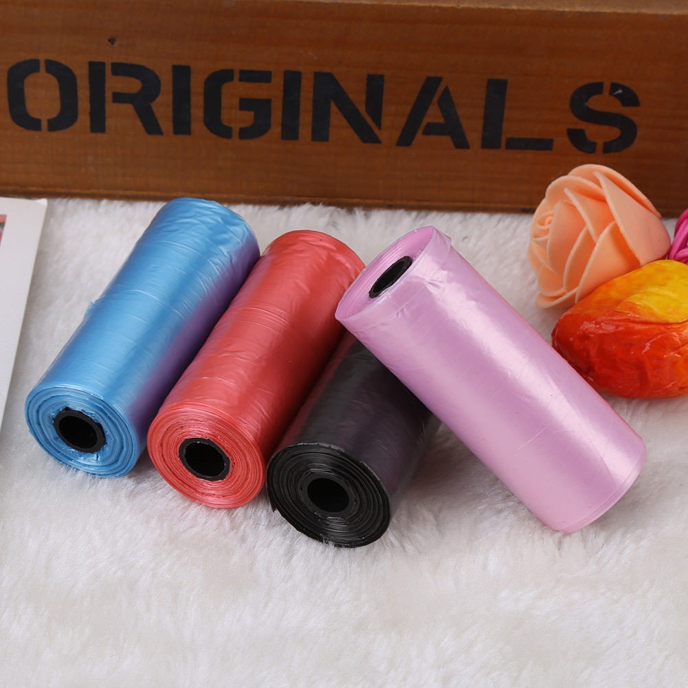 Mj-shop - ถุงเก็บอึ ถุงเก็บอึสุนัขพกพา ถุงเก็บมูลสุนัข 1 แพ็ค 12 ม้วน (สีพื้นคละสี)