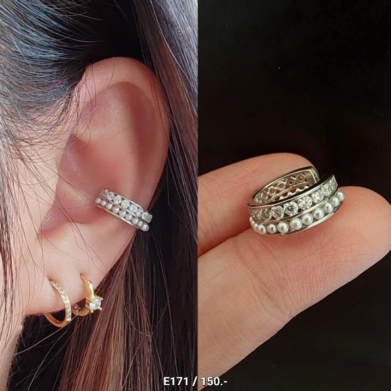 𝑬𝒂𝒓 𝒄𝒖𝒇𝒇 เอียคัพ ประดับเพชรcz+มุก รอบๆ สวยมาก (E171)