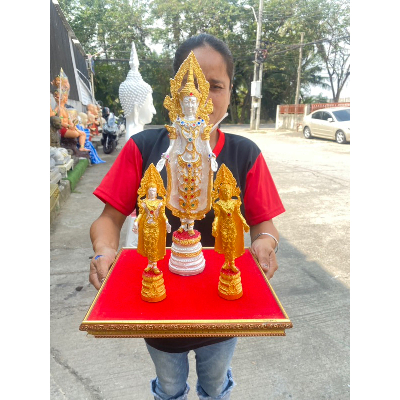 พระปางเปิดโลก สูง15นิ้ว เนื้อเรซิ่น สีขาวมุกประดับพลอย